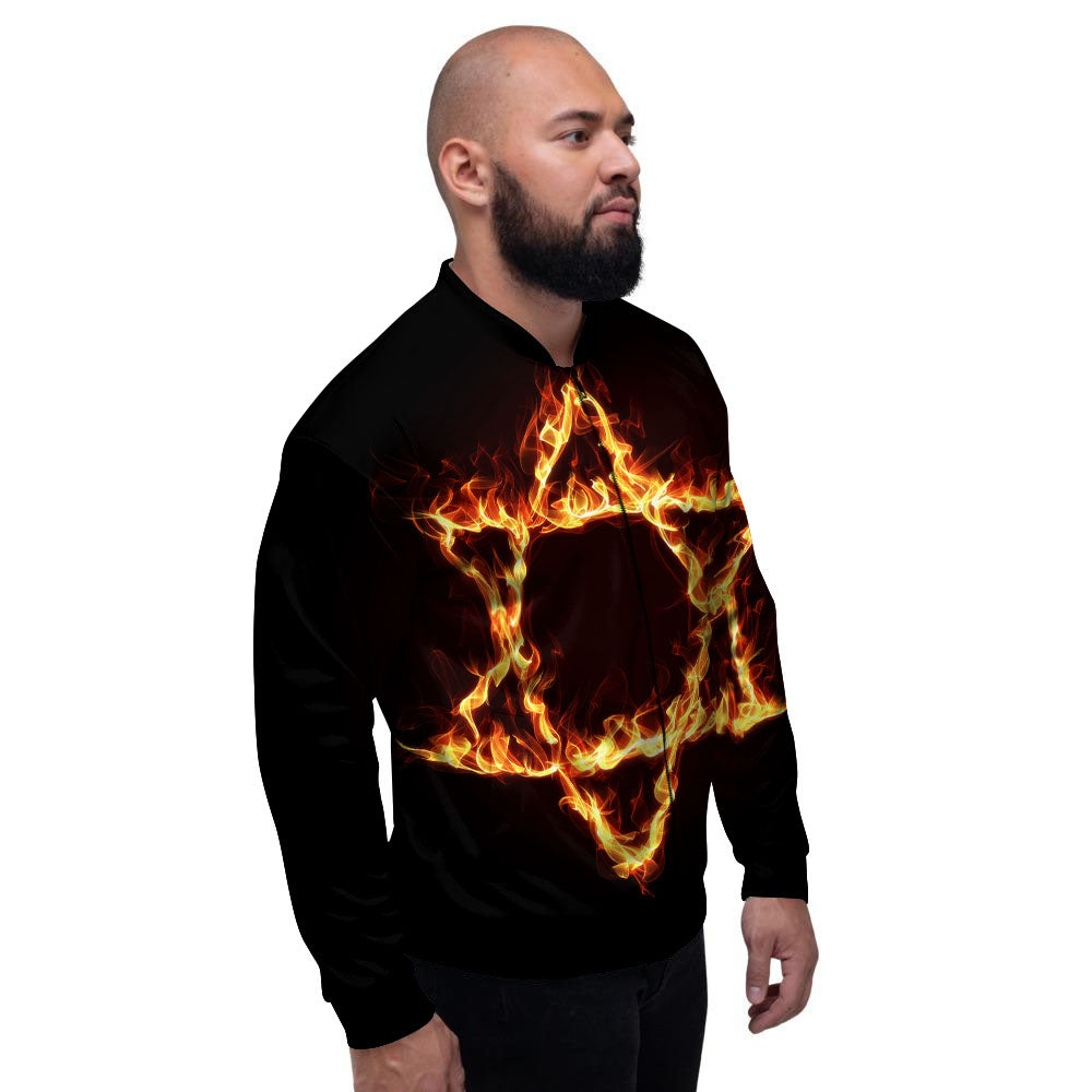 Star Of David Fiery Print Men's Bomber Jacket-grizzshop