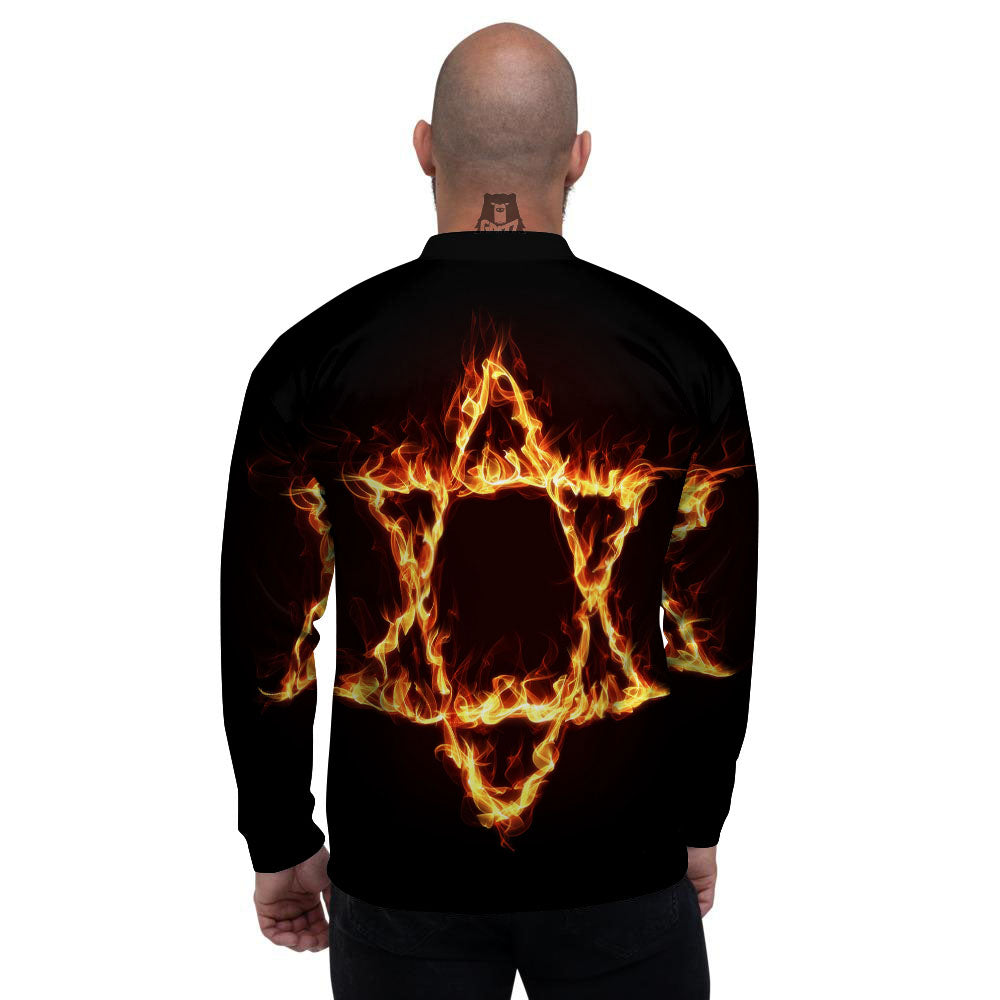 Star Of David Fiery Print Men's Bomber Jacket-grizzshop