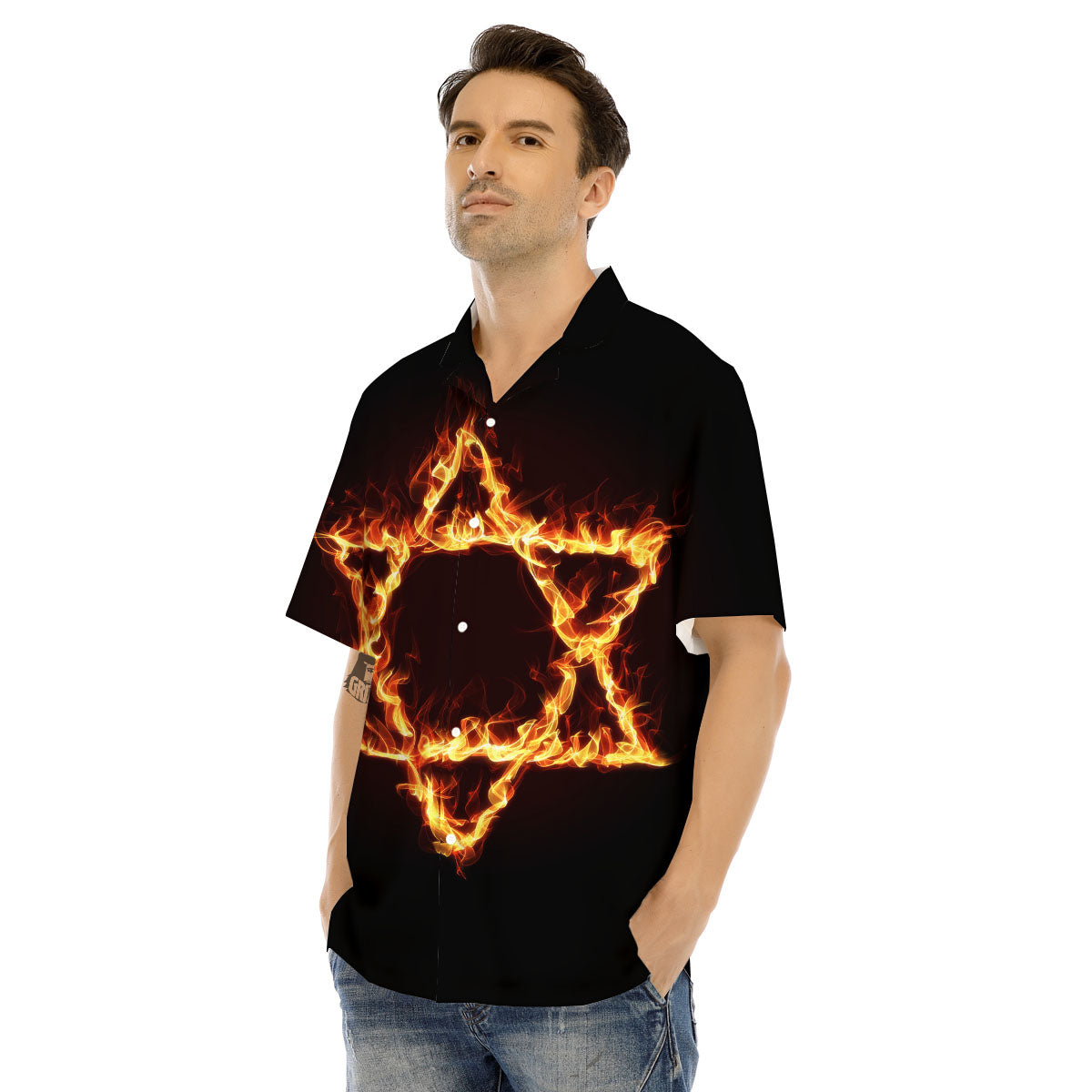 Star Of David Fiery Print Men's Hawaiian Shirt-grizzshop