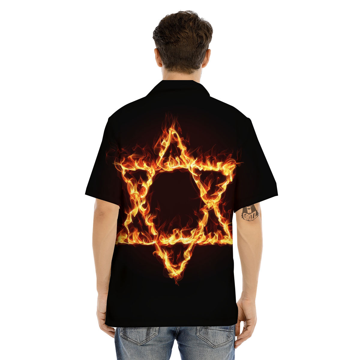 Star Of David Fiery Print Men's Hawaiian Shirt-grizzshop