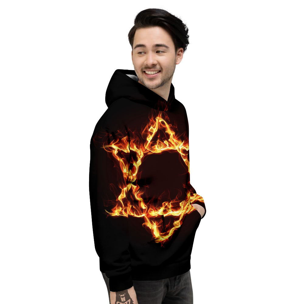 Star Of David Fiery Print Men's Hoodie-grizzshop