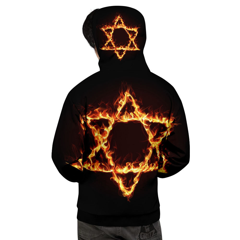 Star Of David Fiery Print Men's Hoodie-grizzshop