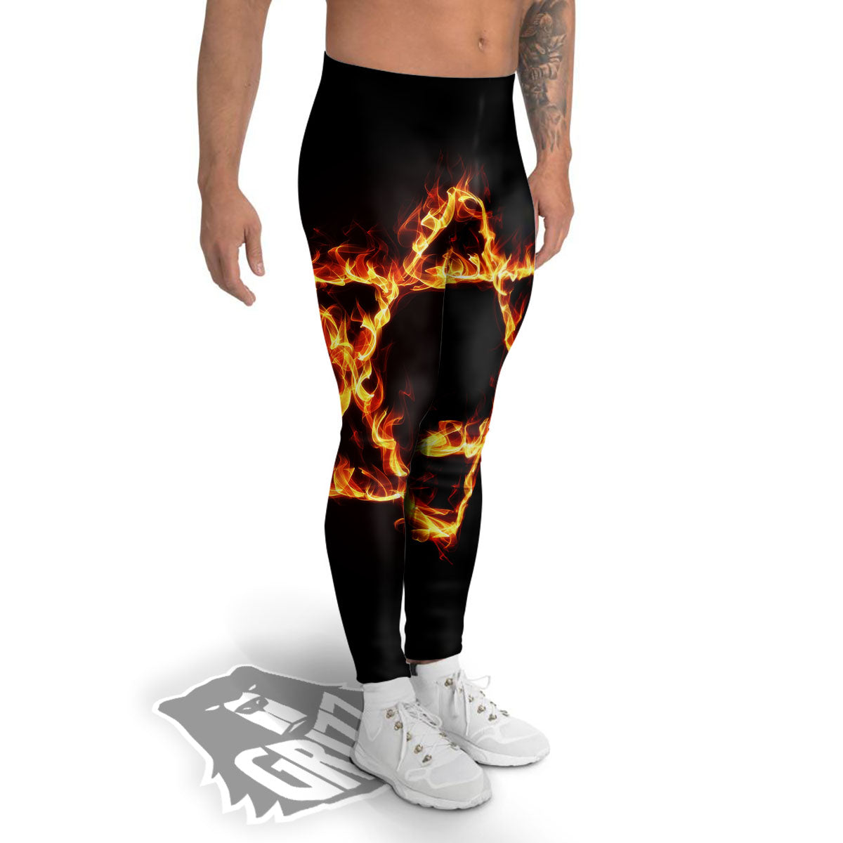 Star Of David Fiery Print Men's Leggings-grizzshop