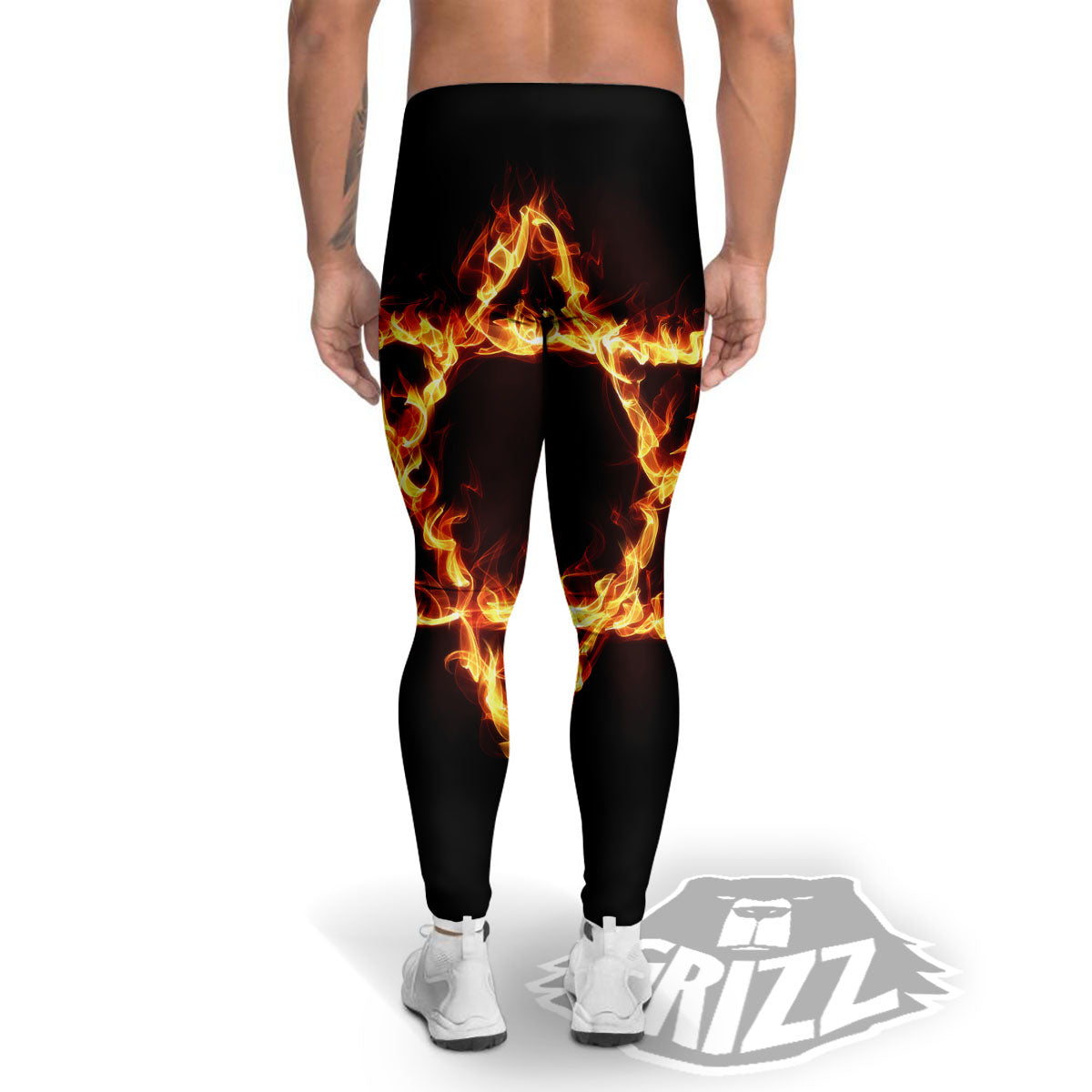 Star Of David Fiery Print Men's Leggings-grizzshop