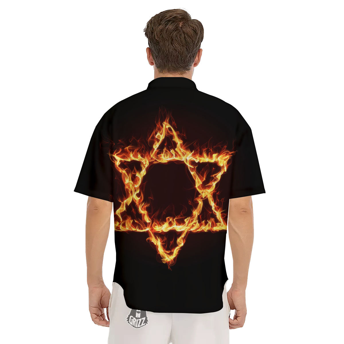 Star Of David Fiery Print Men's Short Sleeve Shirts-grizzshop