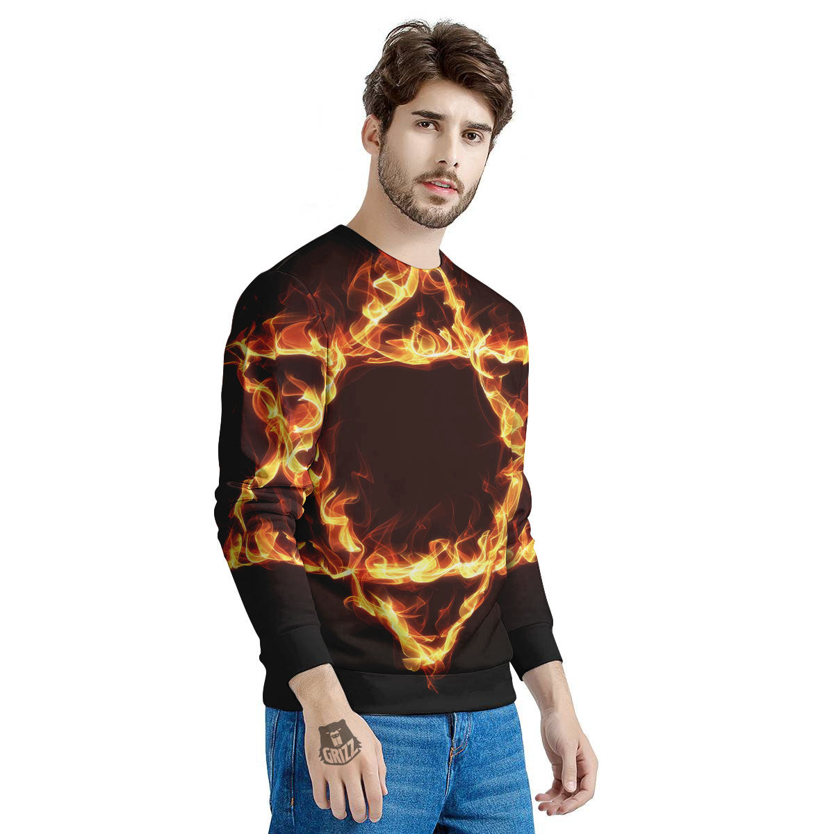 Star Of David Fiery Print Men's Sweatshirt-grizzshop