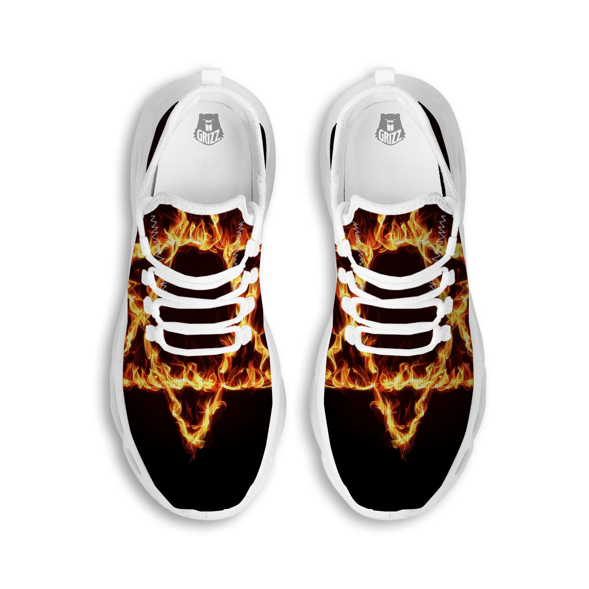 Star Of David Fiery Print White Running Shoes-grizzshop