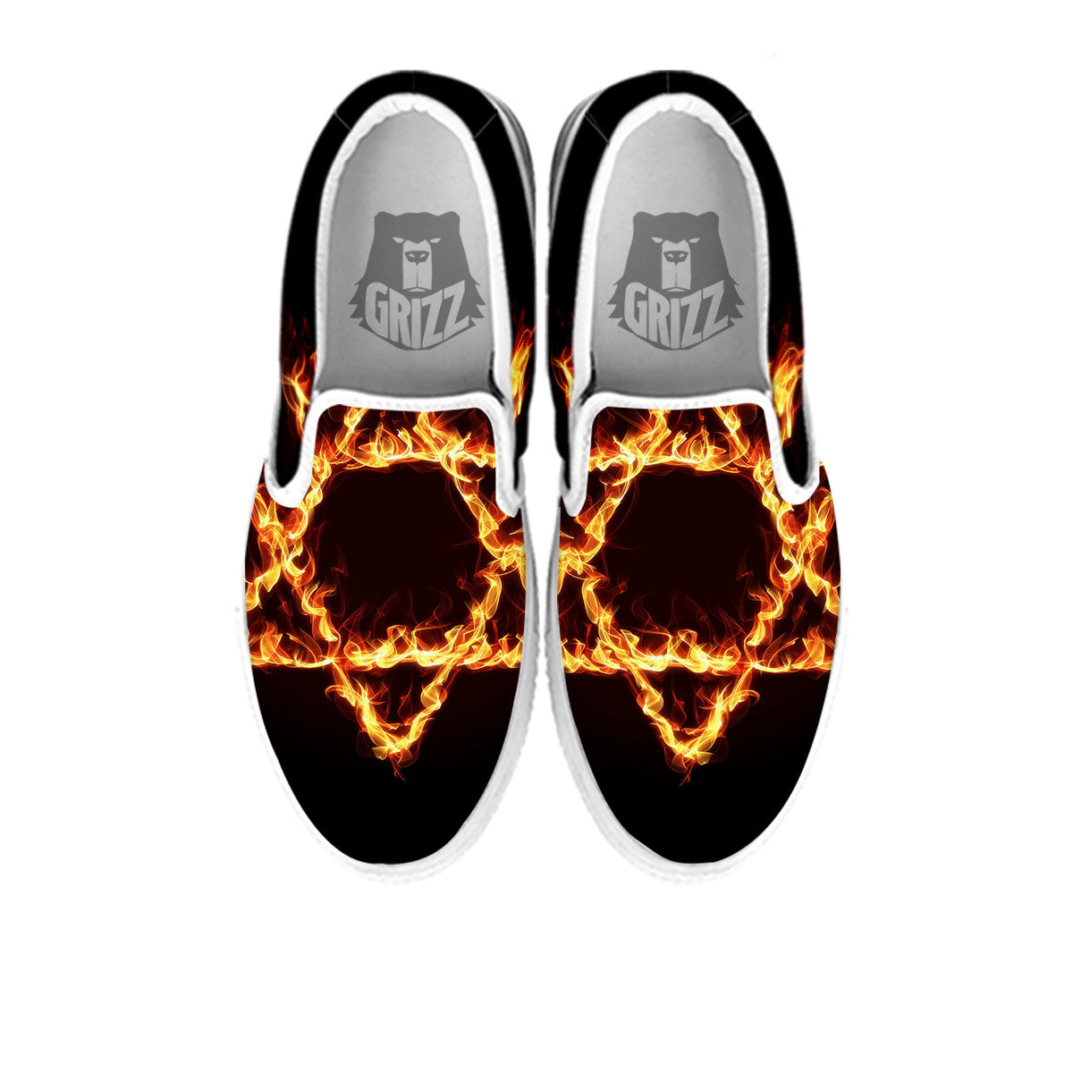 Star Of David Fiery Print White Slip On Shoes-grizzshop