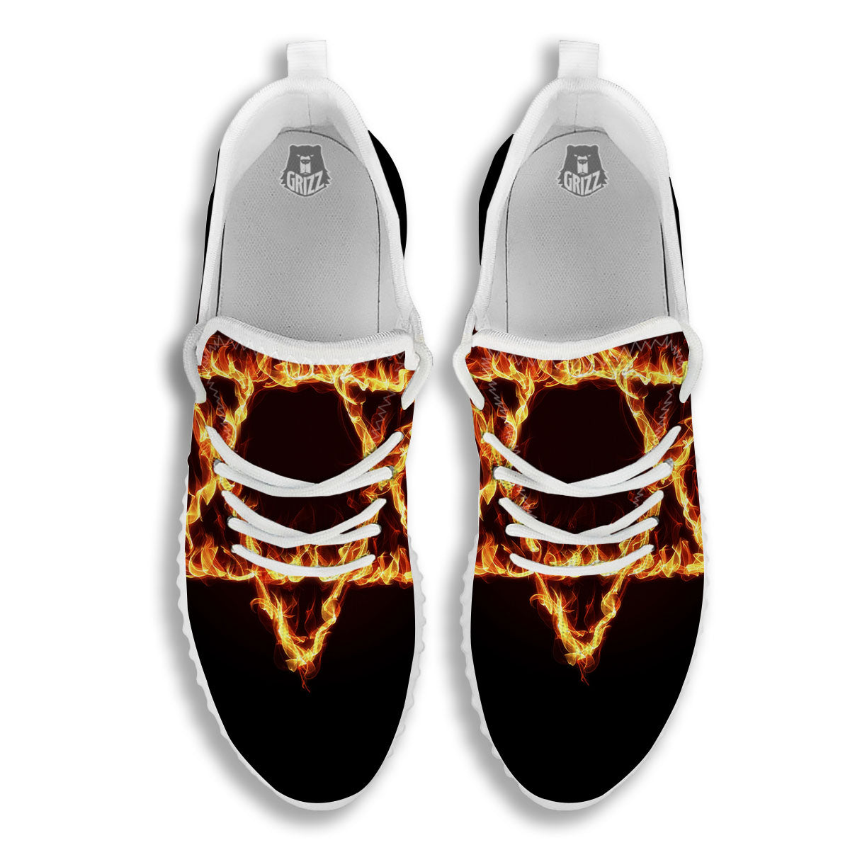 Star Of David Fiery Print White Walking Shoes-grizzshop
