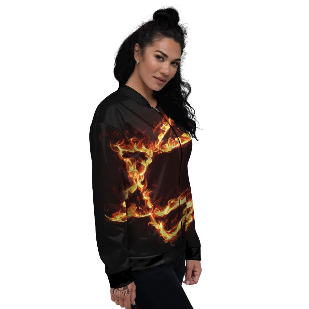 Star Of David Fiery Print Women's Bomber Jacket-grizzshop