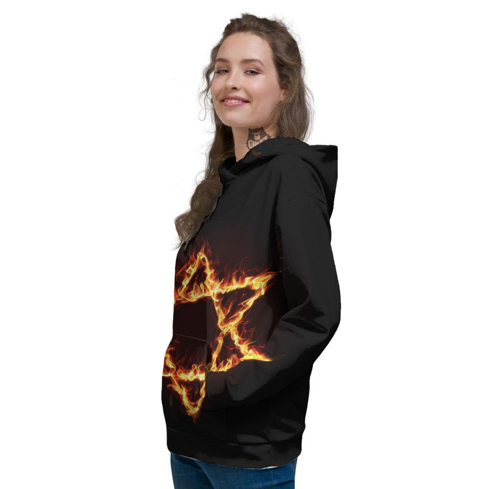 Star Of David Fiery Print Women's Hoodie-grizzshop