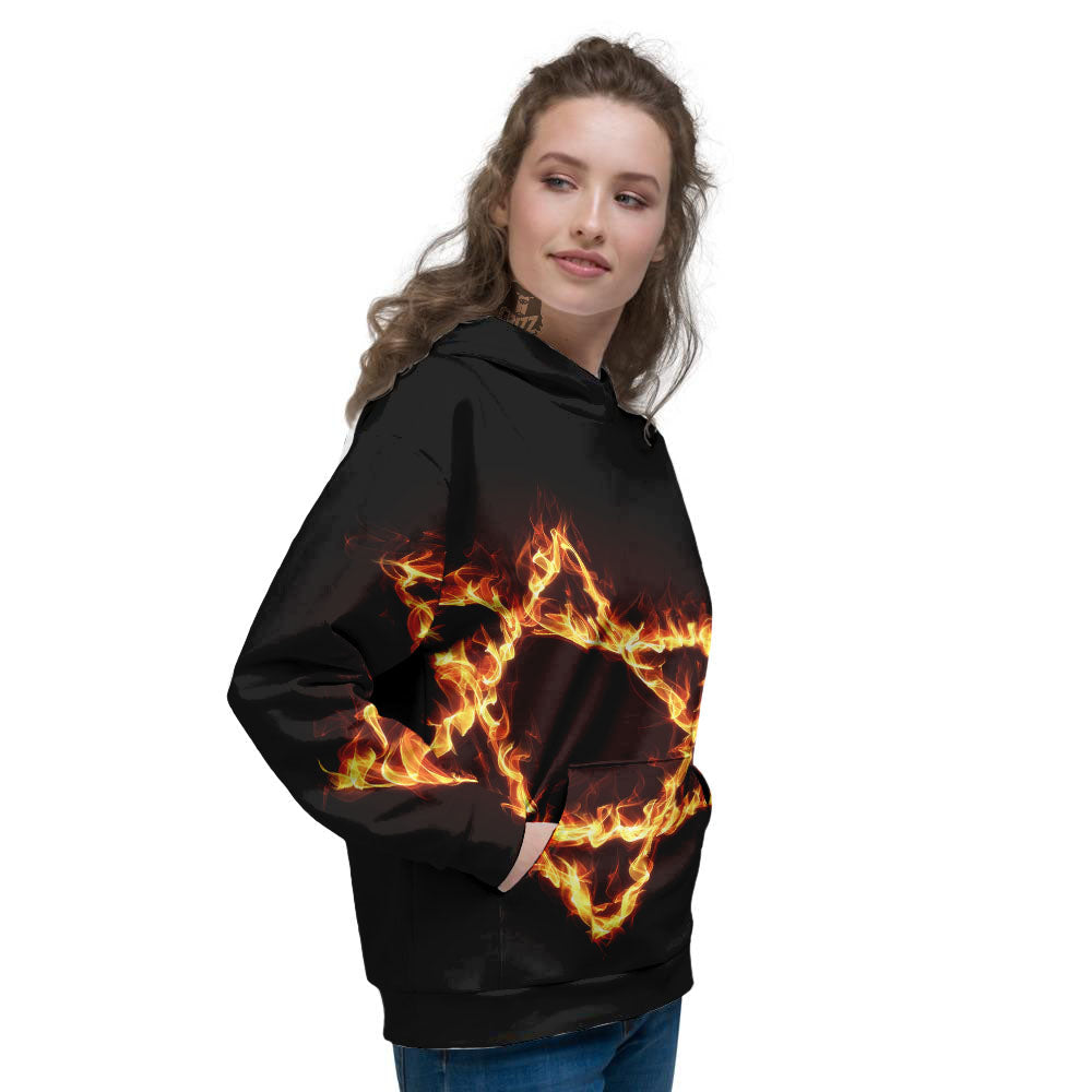 Star Of David Fiery Print Women's Hoodie-grizzshop