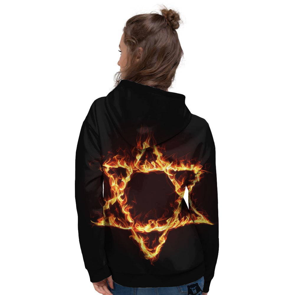 Star Of David Fiery Print Women's Hoodie-grizzshop
