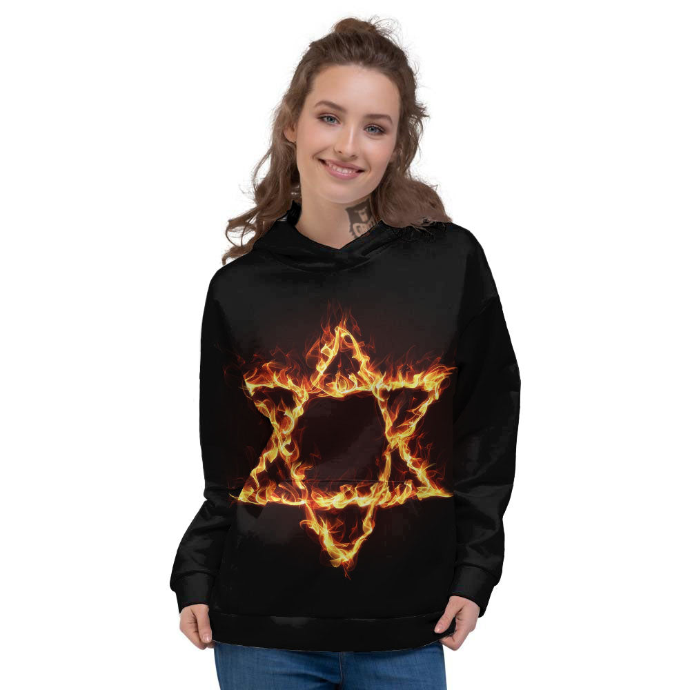 Star Of David Fiery Print Women's Hoodie-grizzshop