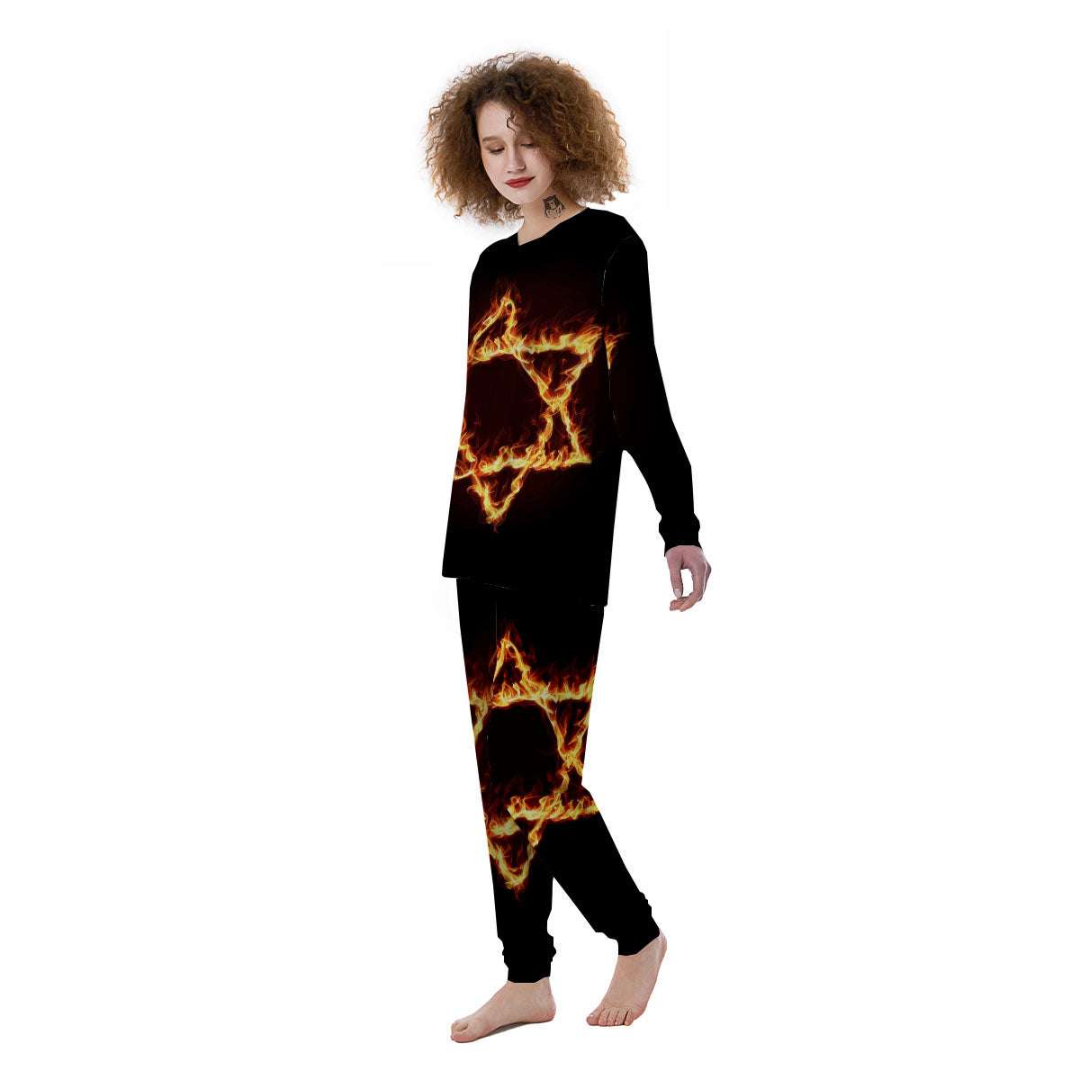 Star Of David Fiery Print Women's Pajamas-grizzshop