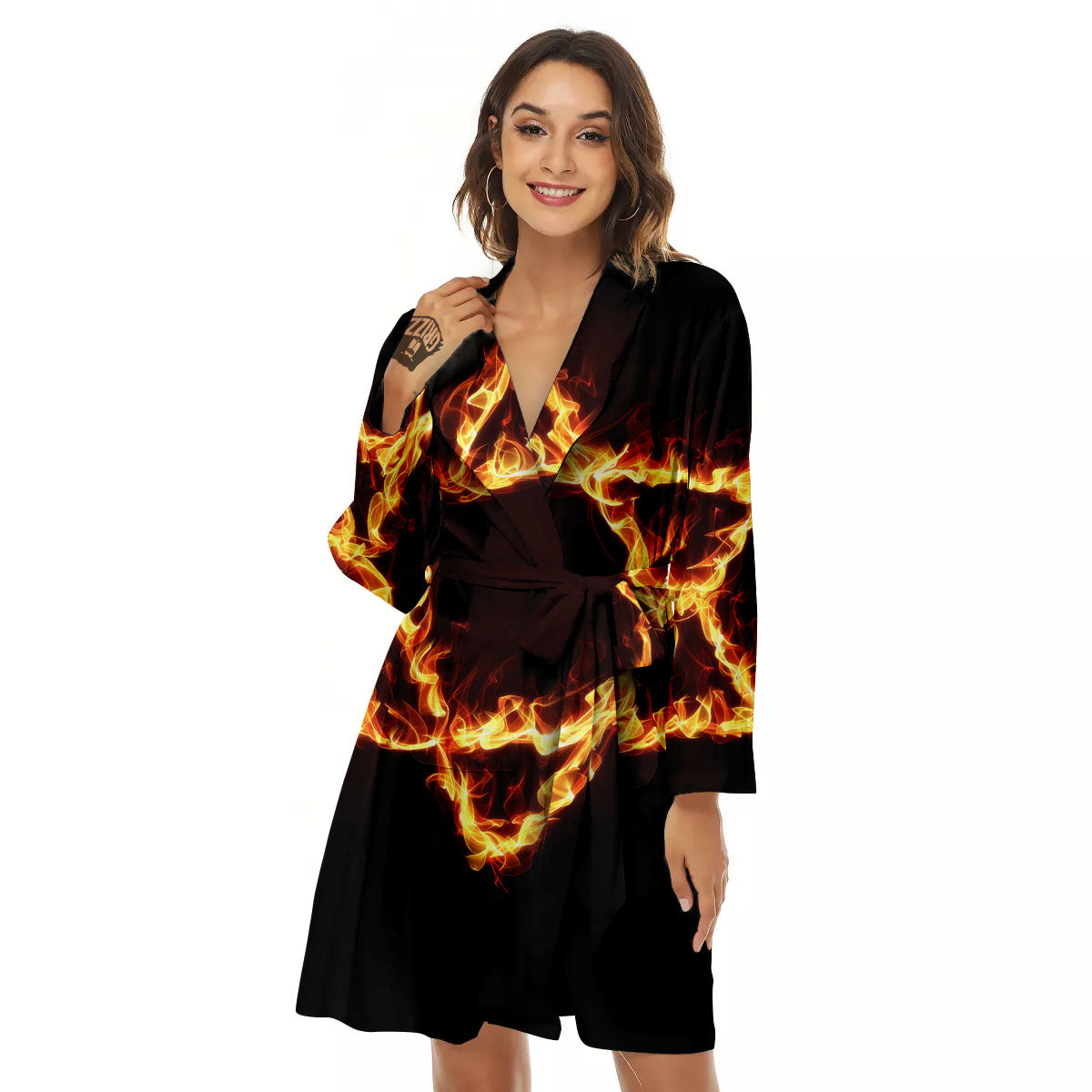 Star Of David Fiery Print Women's Robe-grizzshop
