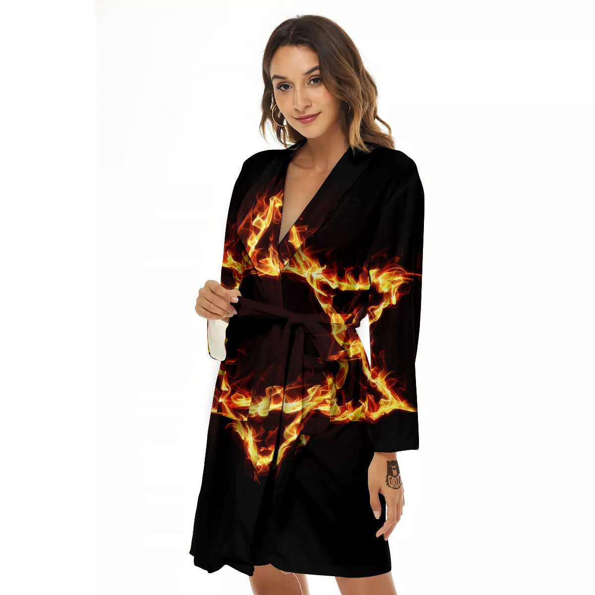 Star Of David Fiery Print Women's Robe-grizzshop