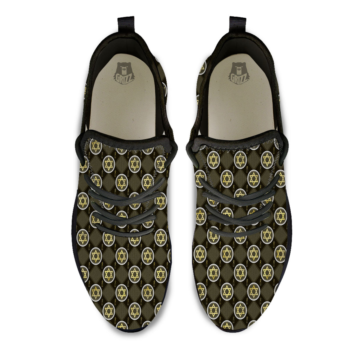 Star Of David Flaming Print Black Athletic Shoes-grizzshop