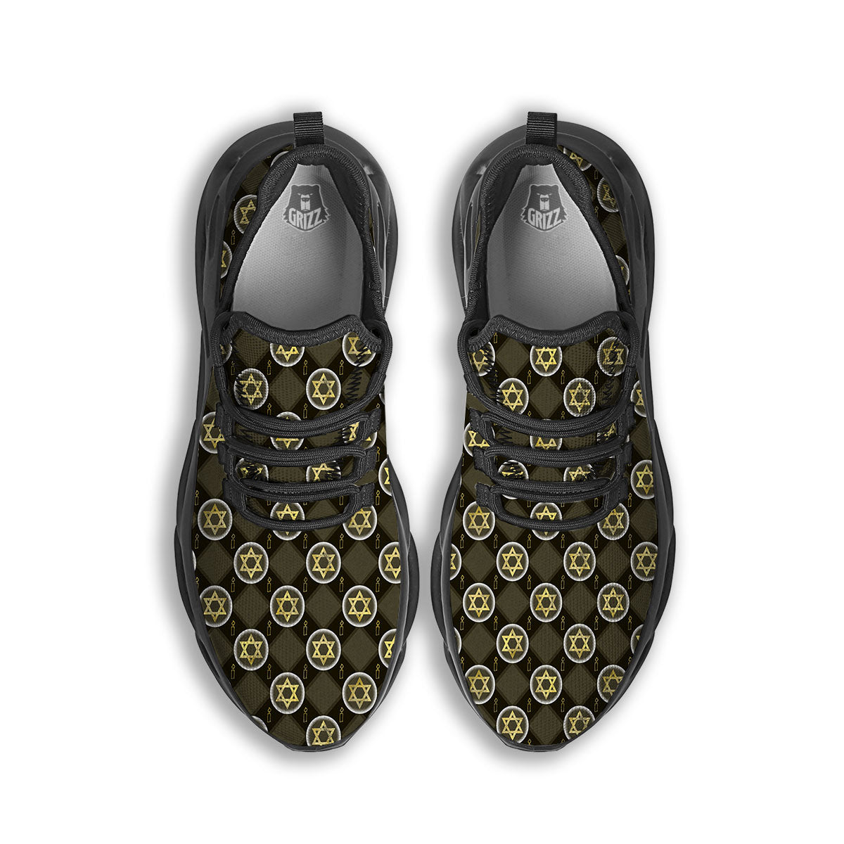 Star Of David Flaming Print Black Running Shoes-grizzshop