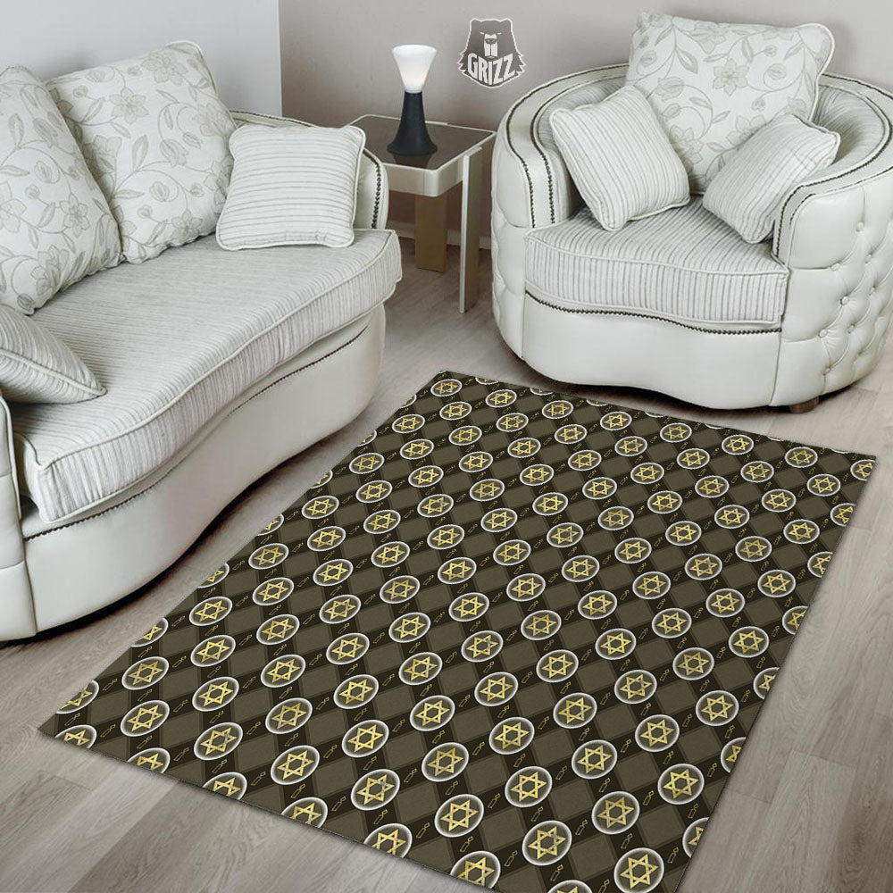Star Of David Flaming Print Floor Mat-grizzshop