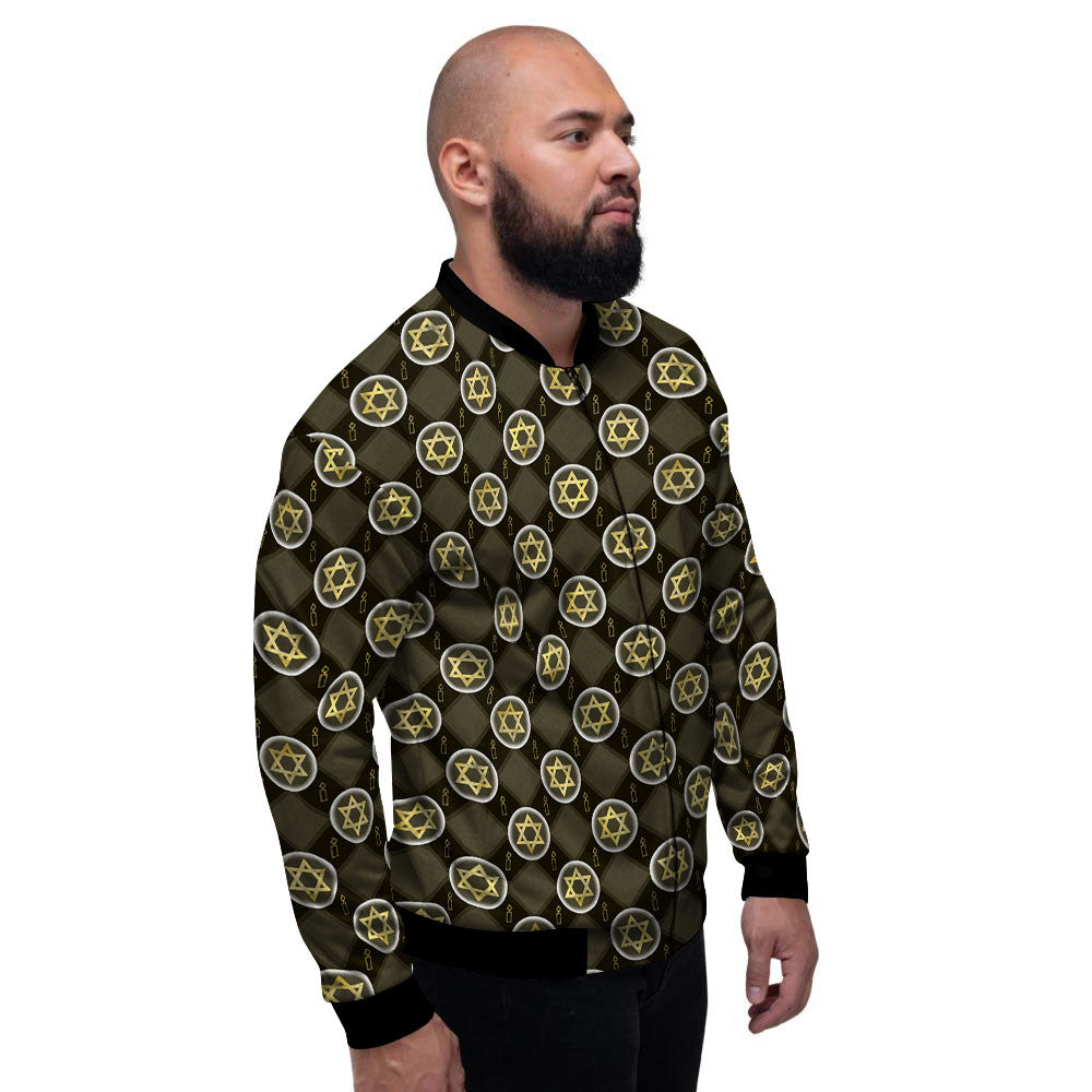 Star Of David Flaming Print Men's Bomber Jacket-grizzshop