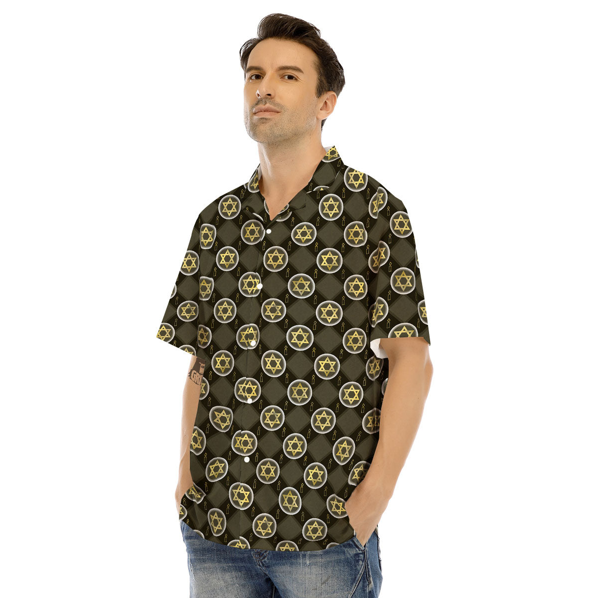 Star Of David Flaming Print Men's Hawaiian Shirt-grizzshop