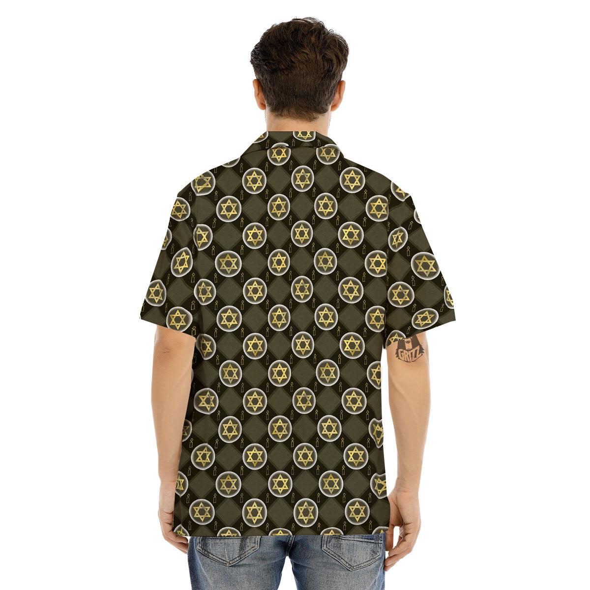Star Of David Flaming Print Men's Hawaiian Shirt-grizzshop