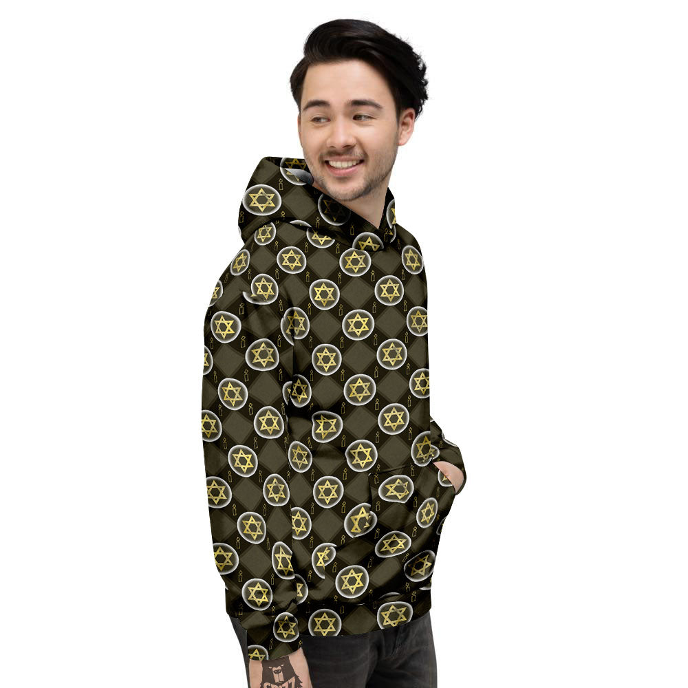 Star Of David Flaming Print Men's Hoodie-grizzshop