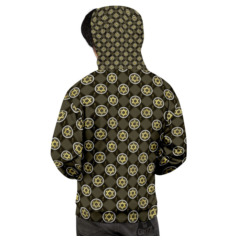 Star Of David Flaming Print Men's Hoodie-grizzshop