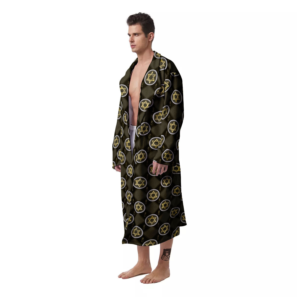 Star Of David Flaming Print Men's Robe-grizzshop