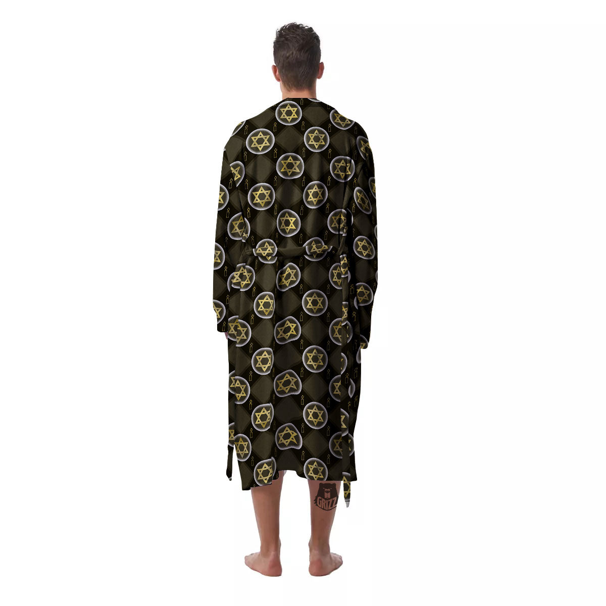 Star Of David Flaming Print Men's Robe-grizzshop