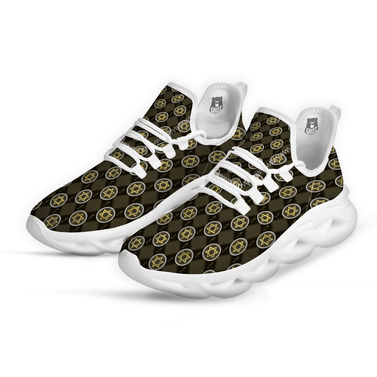 Star Of David Flaming Print White Running Shoes-grizzshop
