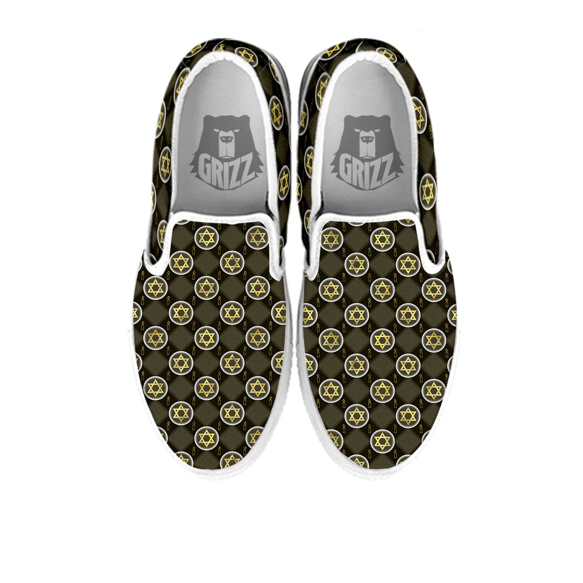 Star Of David Flaming Print White Slip On Shoes-grizzshop