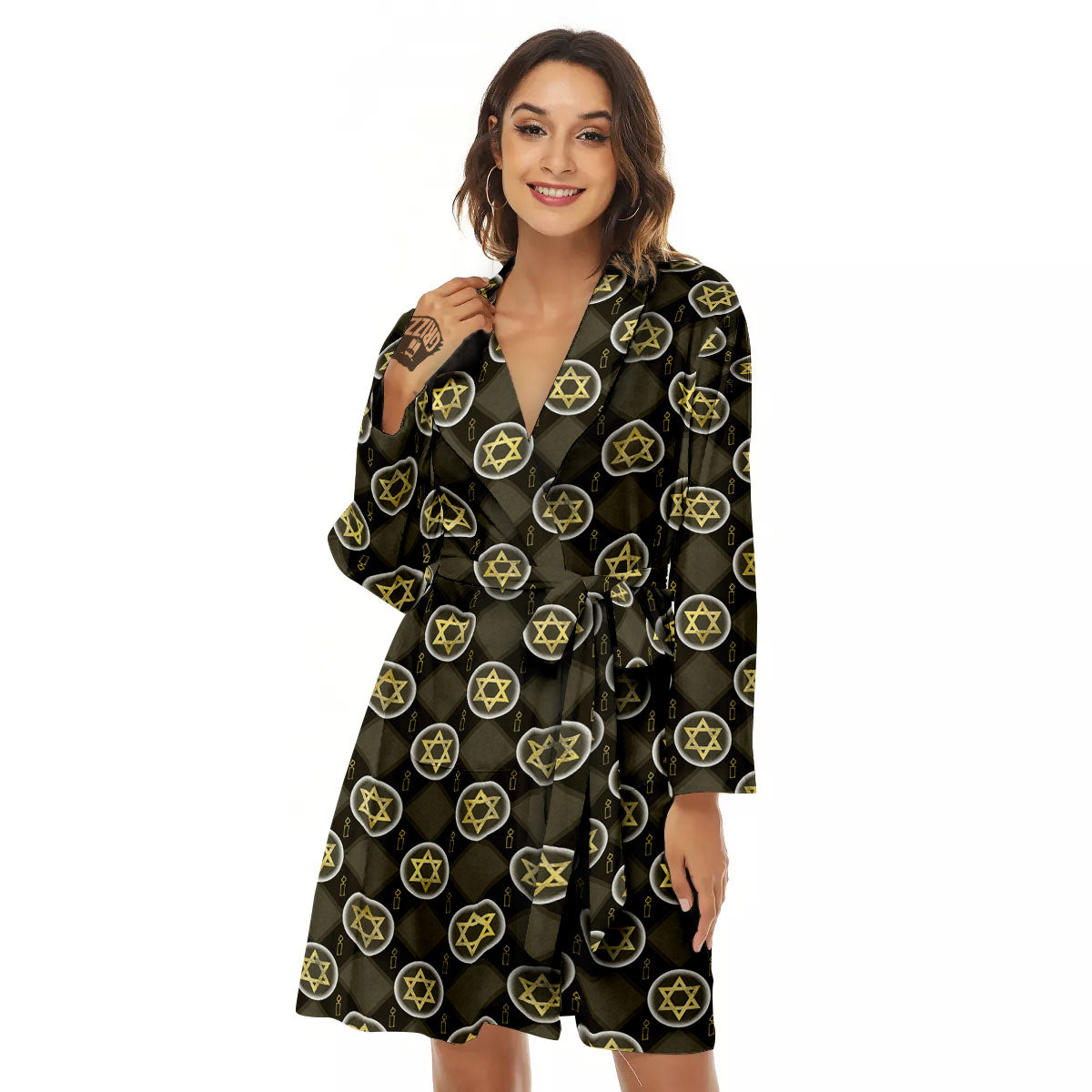 Star Of David Flaming Print Women's Robe-grizzshop