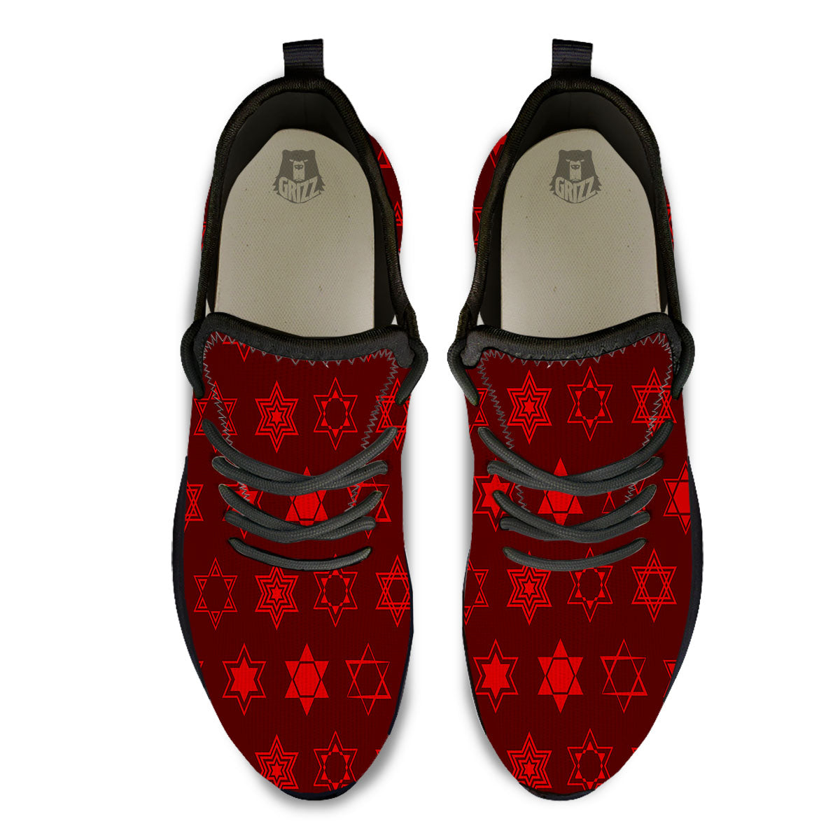 Star Of David Geometric Print Black Athletic Shoes-grizzshop