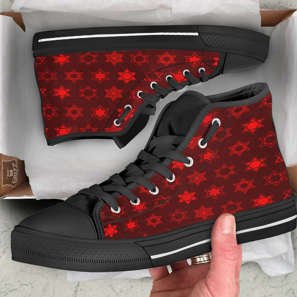 Star Of David Geometric Print Black High Top Shoes-grizzshop