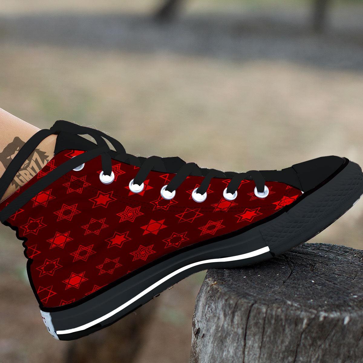 Star Of David Geometric Print Black High Top Shoes-grizzshop