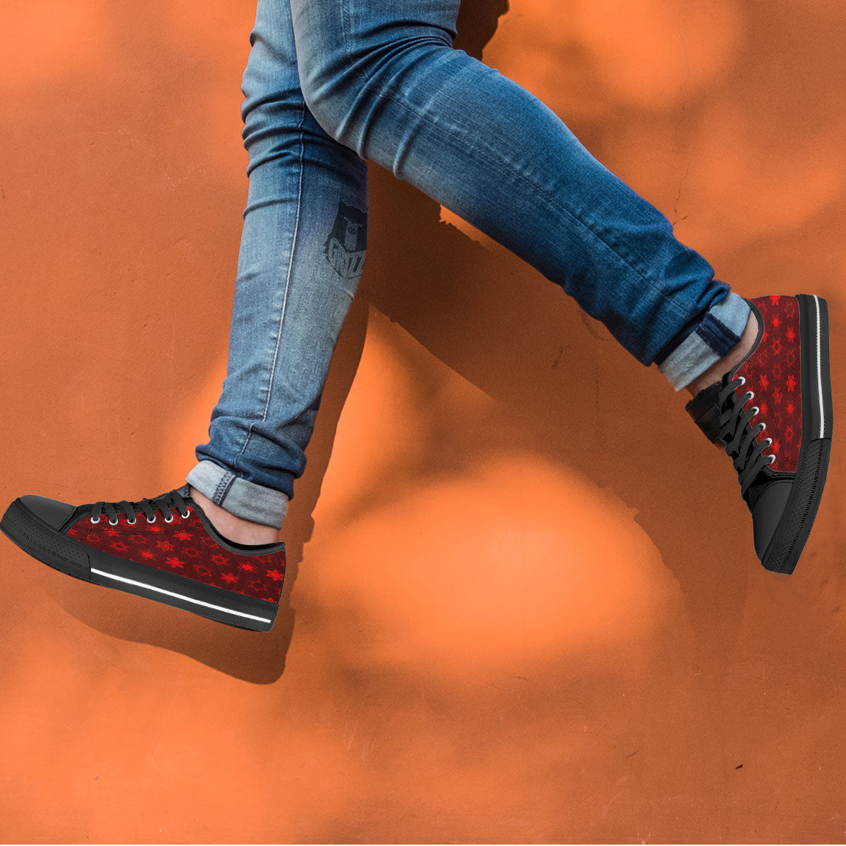 Star Of David Geometric Print Black Low Top Shoes-grizzshop