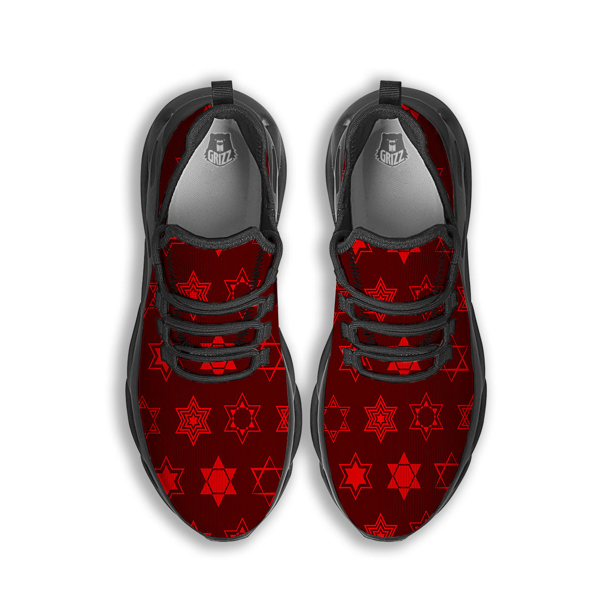 Star Of David Geometric Print Black Running Shoes-grizzshop