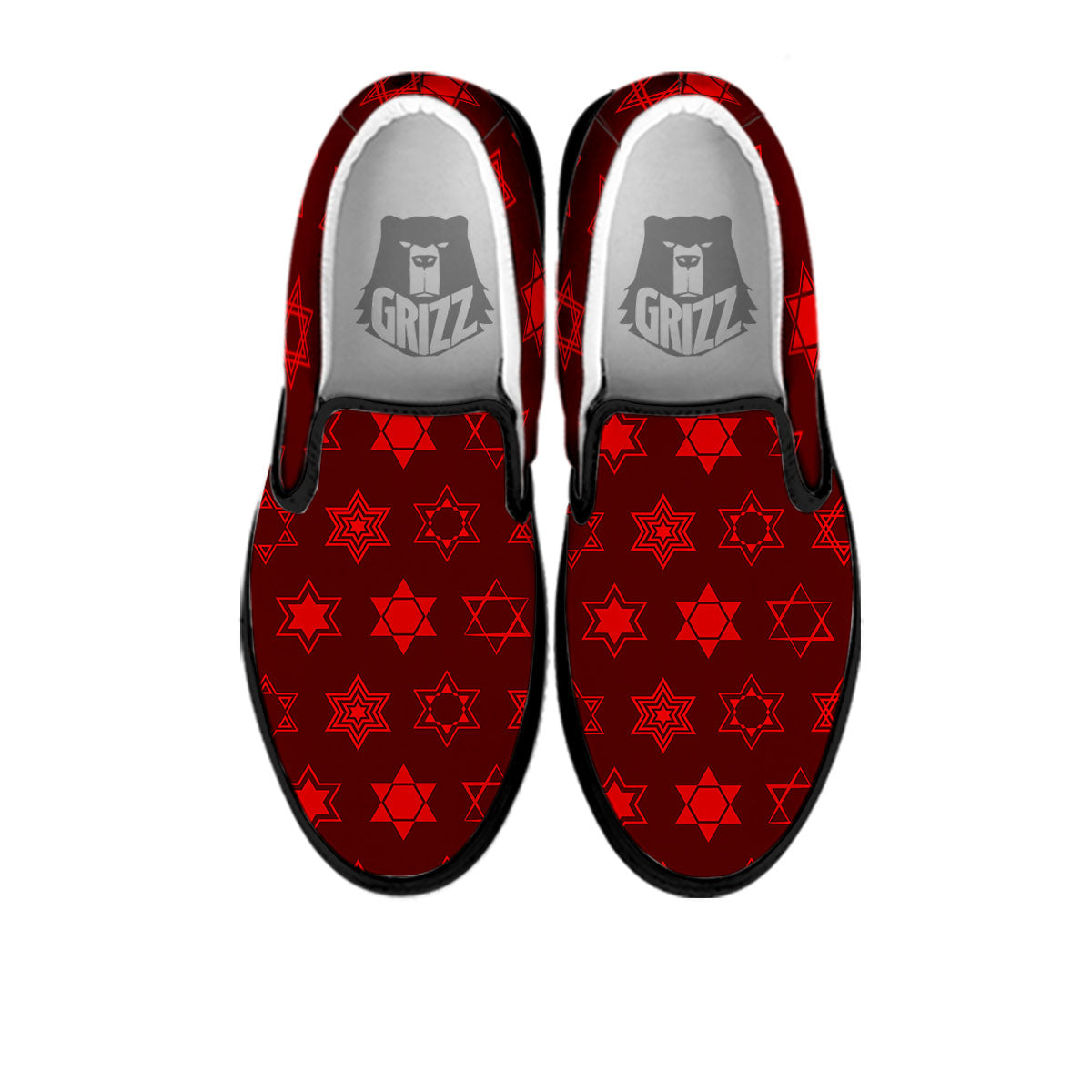 Star Of David Geometric Print Black Slip On Shoes-grizzshop