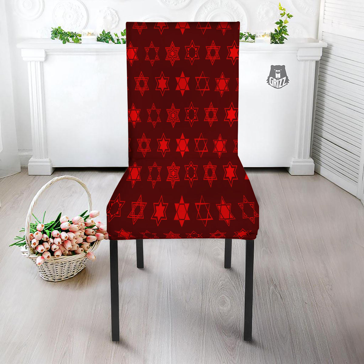 Star Of David Geometric Print Dining Chair Slipcover-grizzshop