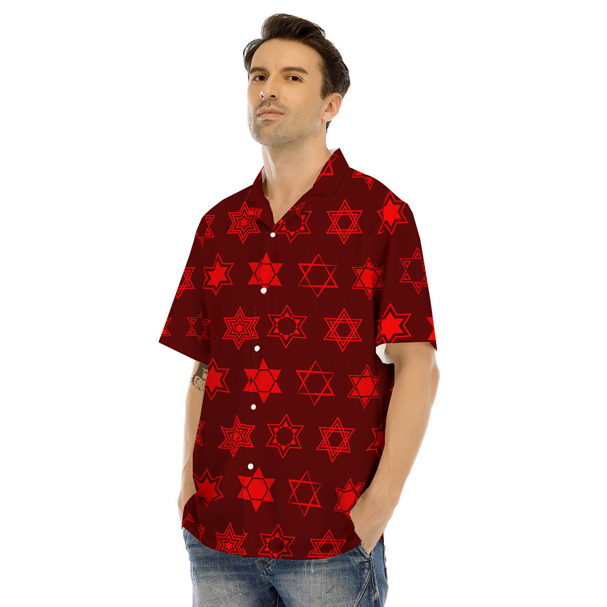 Star Of David Geometric Print Men's Hawaiian Shirt-grizzshop