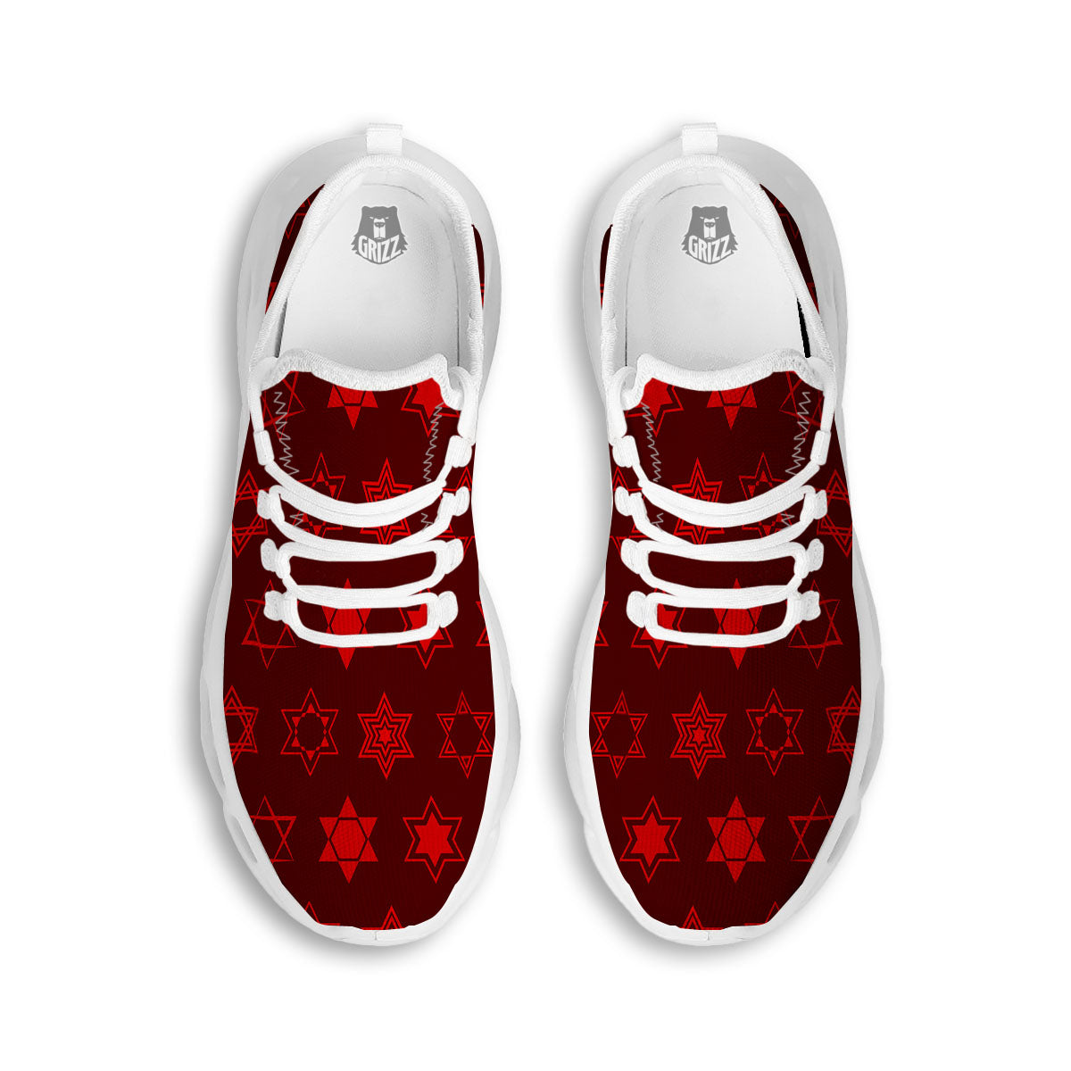 Star Of David Geometric Print White Running Shoes-grizzshop
