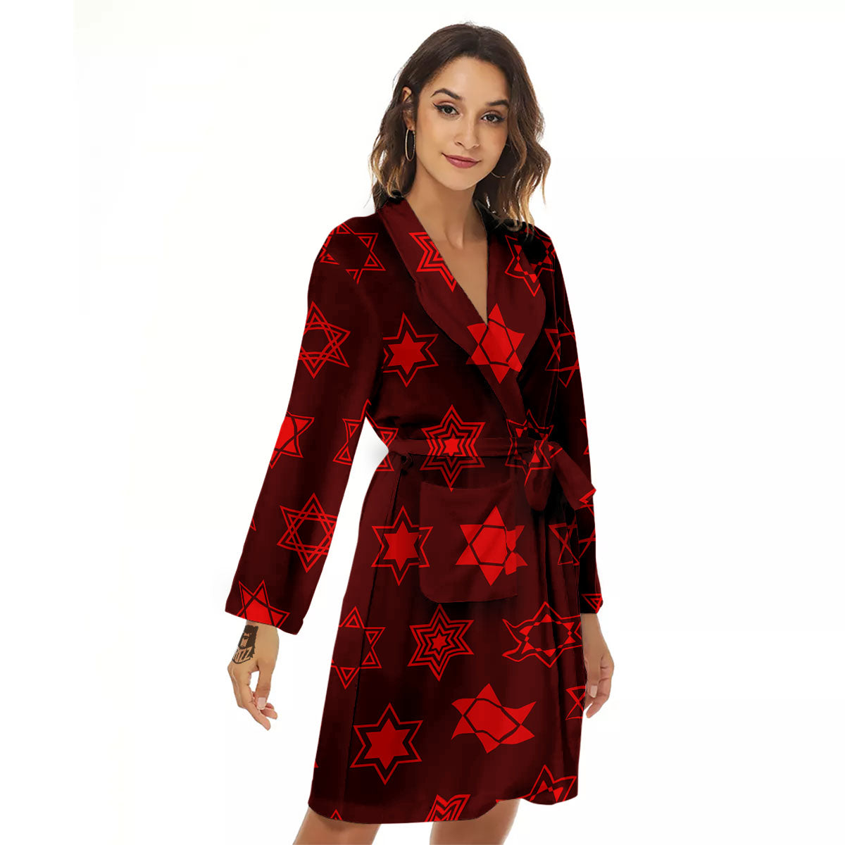 Star Of David Geometric Print Women's Robe-grizzshop