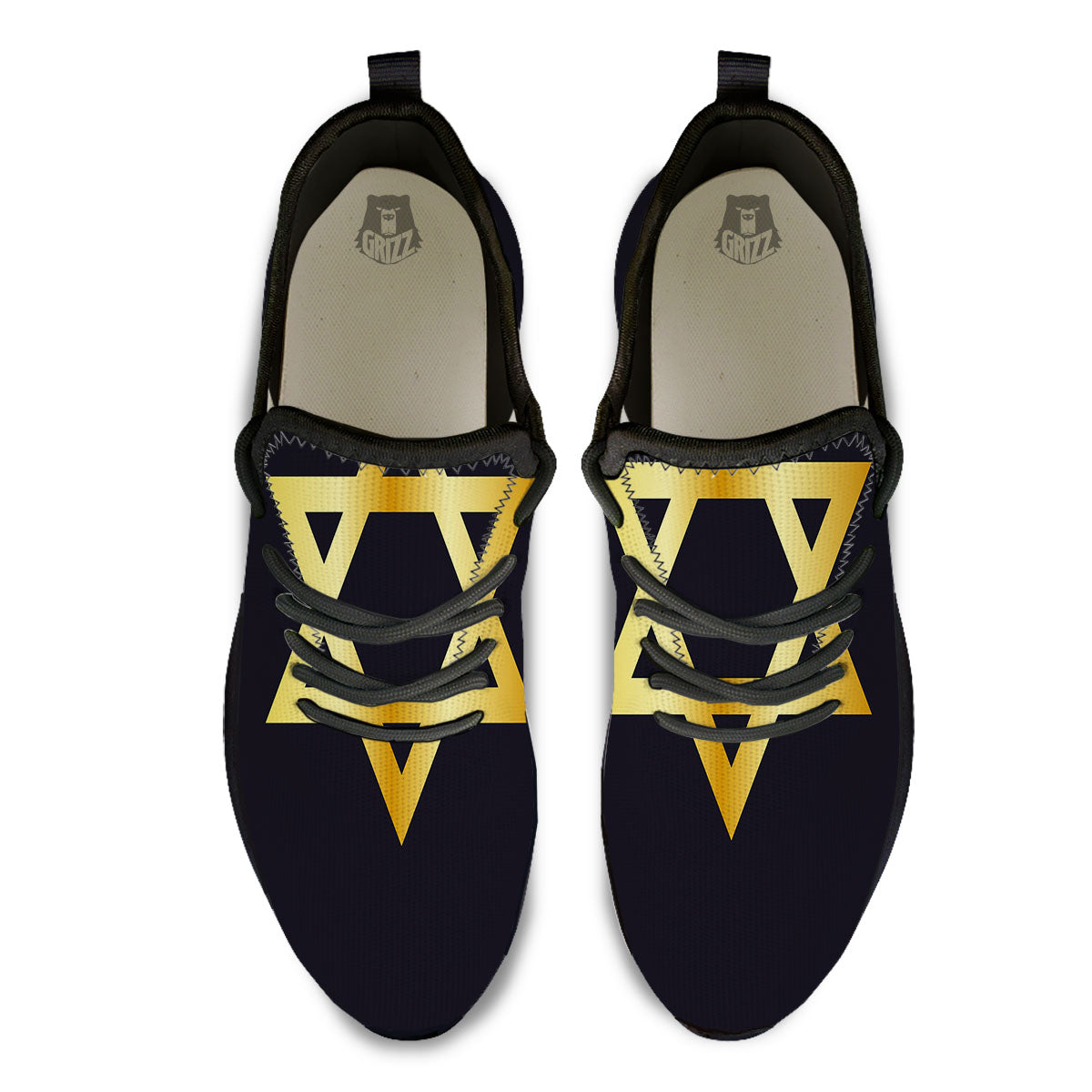 Star Of David Golden Print Black Athletic Shoes-grizzshop