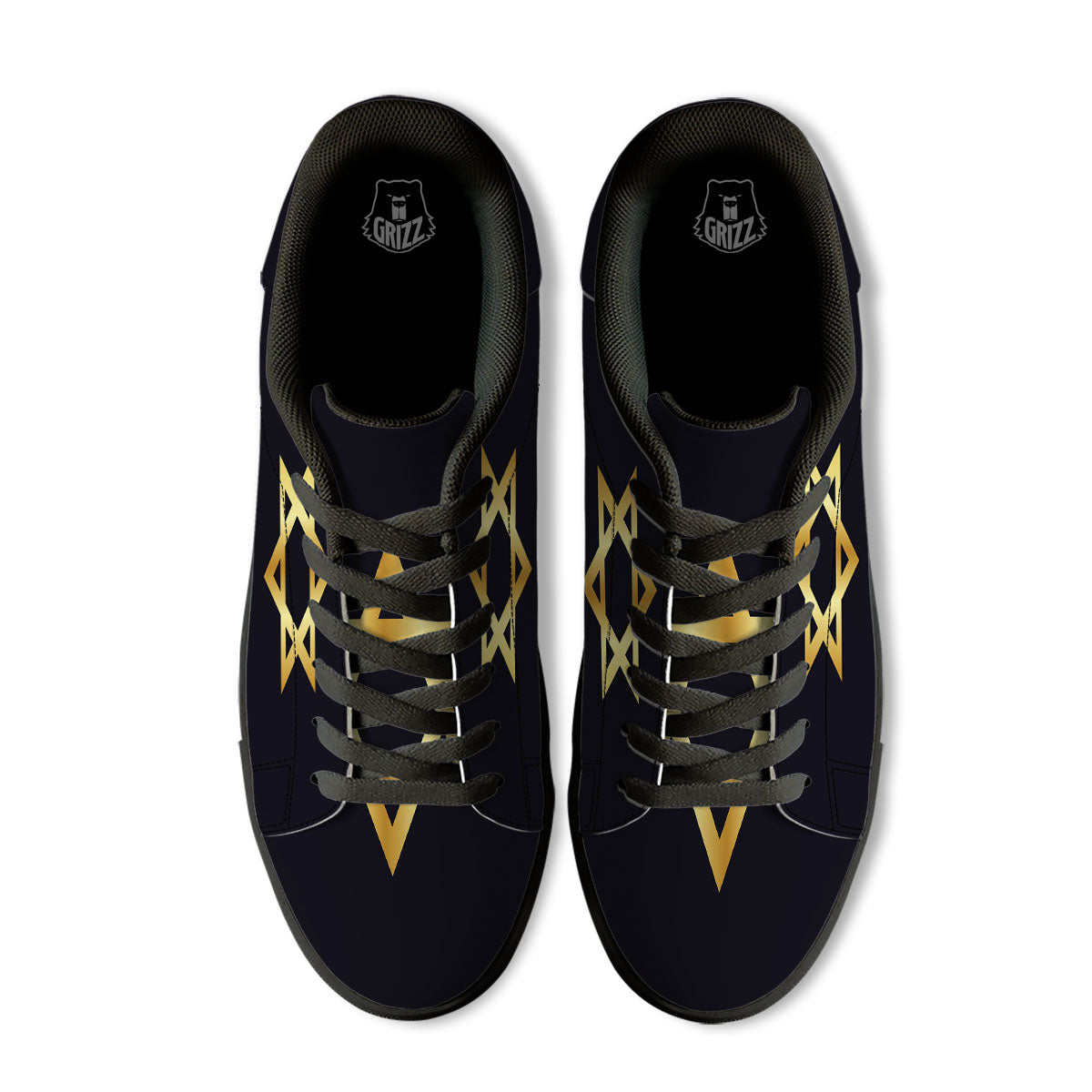 Star Of David Golden Print Black Low Top Sneakers-grizzshop
