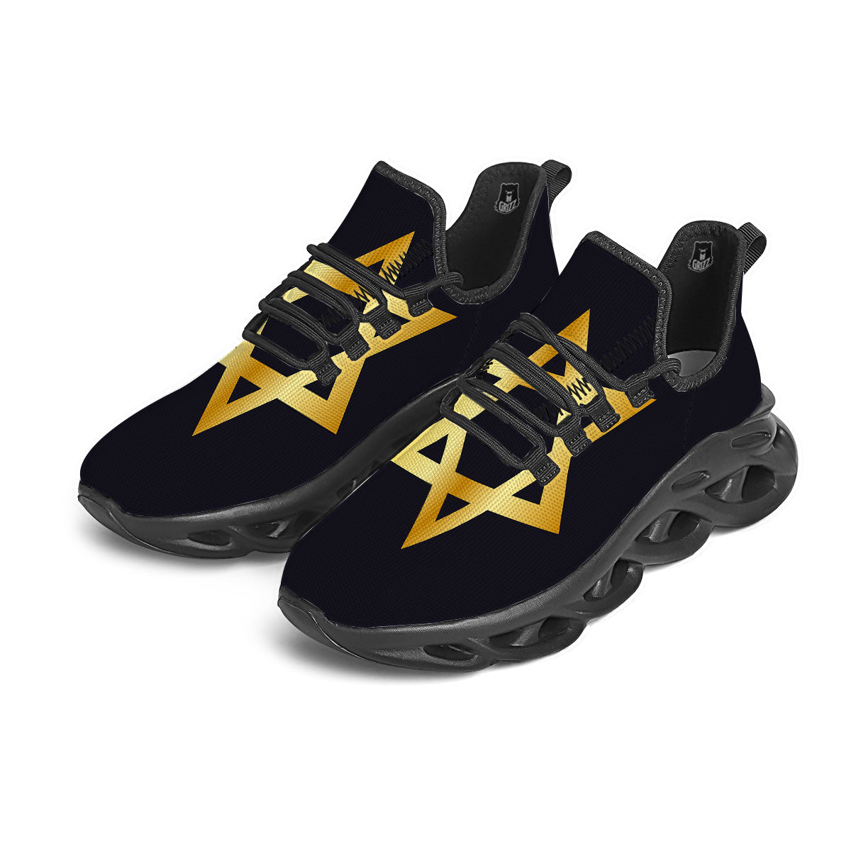 Star Of David Golden Print Black Running Shoes-grizzshop