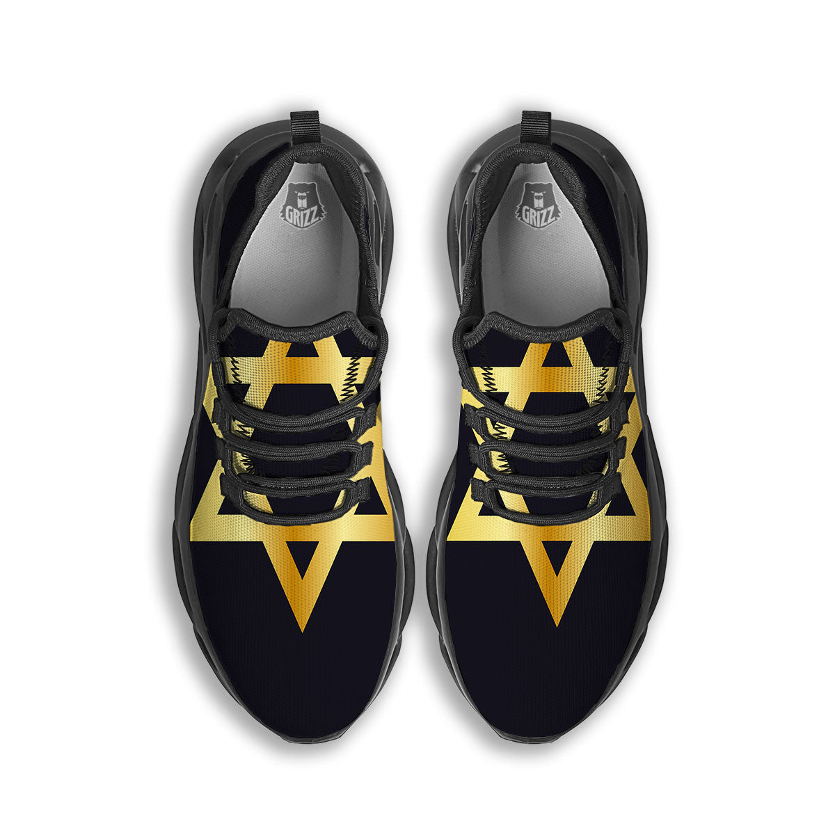 Star Of David Golden Print Black Running Shoes-grizzshop