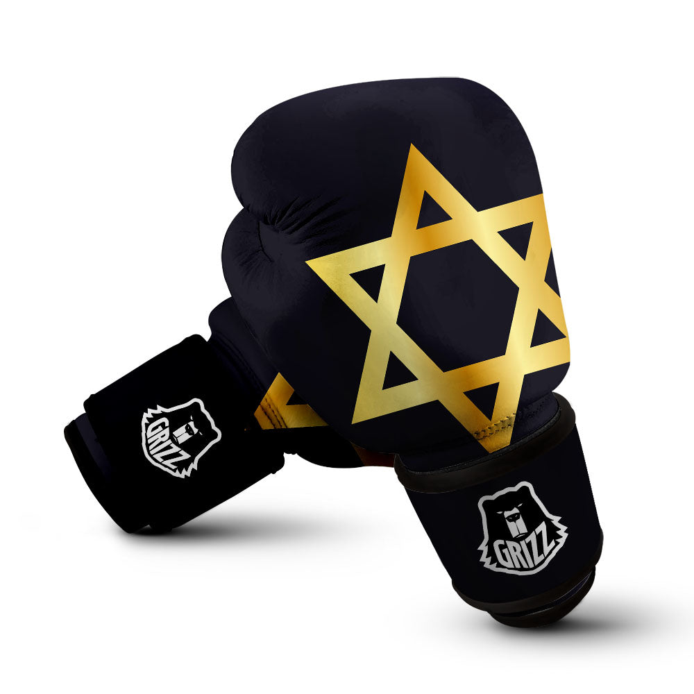 Star Of David Golden Print Boxing Gloves-grizzshop