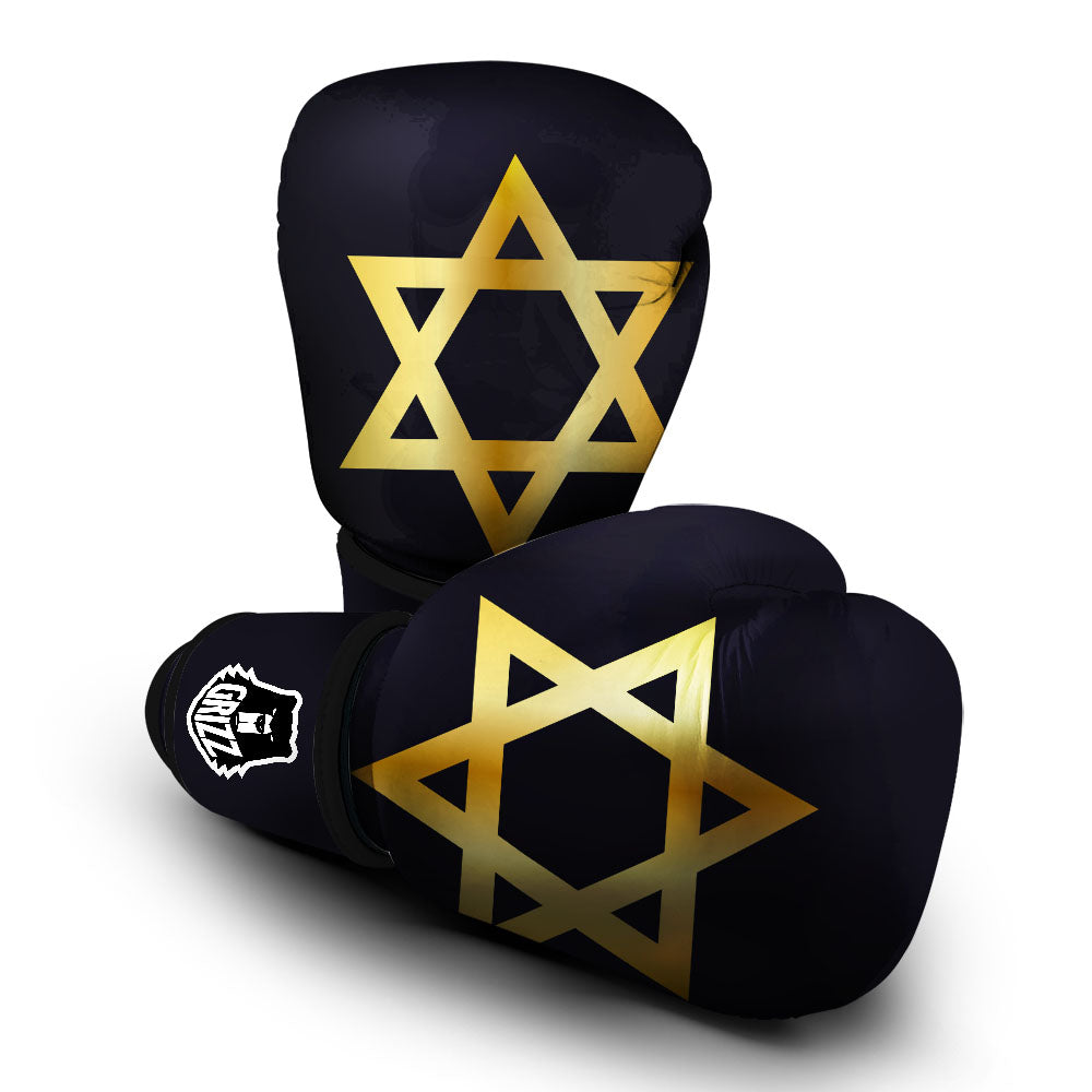 Star Of David Golden Print Boxing Gloves-grizzshop